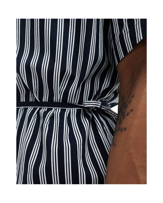 ASOS – locker geschnittenes hemd mit reverskragen, wickelband und workwear-streifenmuster in Blue für Herren