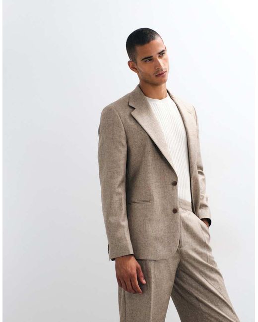 ASOS Natural Slim Melange Suit Jacket With Linen for men