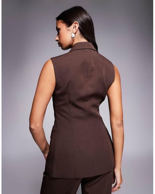 Kaiia Purple Exclusive Longline Tailored Collared Pocket Detail Sleeveless Waistcoat Top