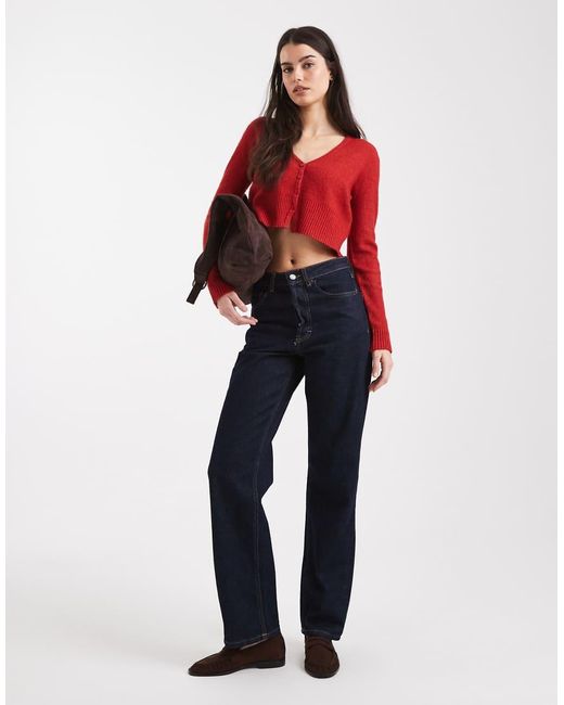 Miss Selfridge Red Fluffy Cropped Cardigan