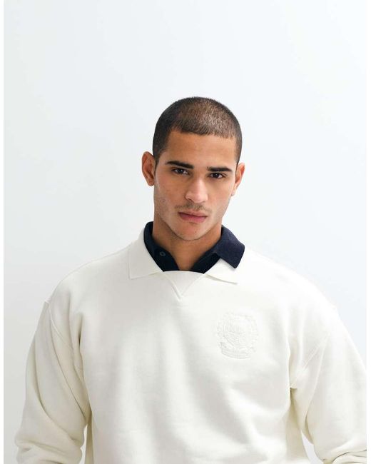 Polo Ralph Lauren White Wimbledon Capsule Embroidered Back Crest Logo Collared Sweatshirt for men