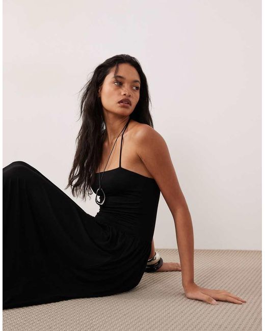 ASOS Black Drop Wait Halter Neck Sundress