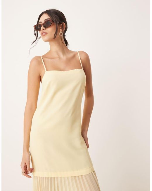 ASOS Natural Dropped Waist Pleated Skirt Cami Midi Dress