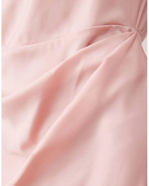 ASOS Pink Satin High Neck Pleated Bodice Midi Dress