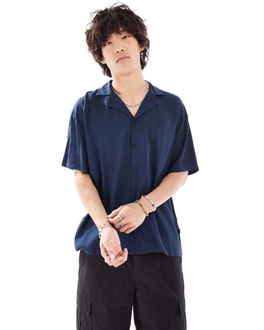 Dr. Denim Blue Madi Short Sleeve Relaxed Fit Shirt With World Back Graphic Print for men