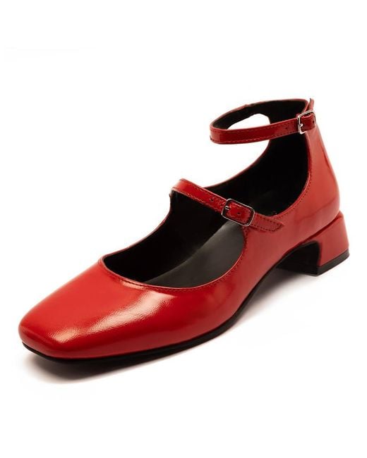 OFF THE HOOK Red 'Fleet' Block Heel Leather Mary Janes Shoes
