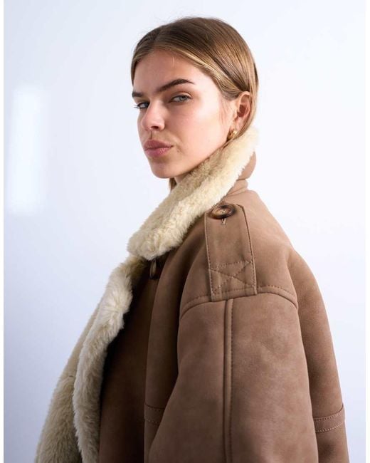 TOPSHOP White Formal Longline Faux Shearling Coat