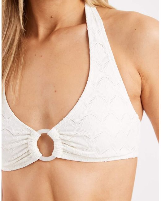 Lindex White Eyelet Halterneck Bikini Top