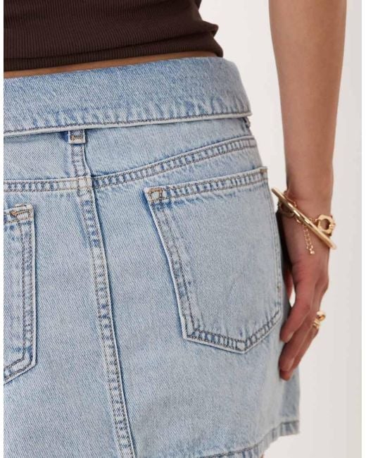 Mango Blue Teen 100% Cotton Folded Waist Denim Mini Skirt