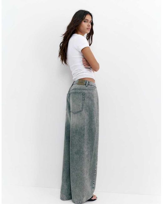 Pull&Bear Gray Pleated Balloon Fit baggy Jeans