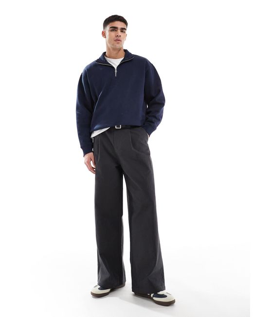 ASOS Blue Super baggy Pleated Trousers With Belt for men