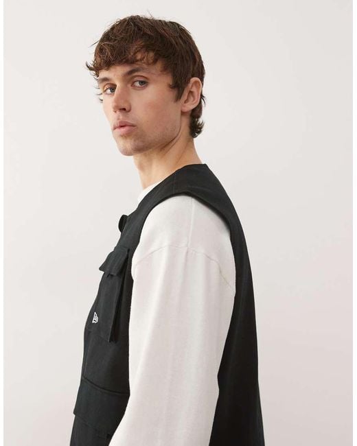 KTZ Black Zip Through Utility Vest With Pockets for men