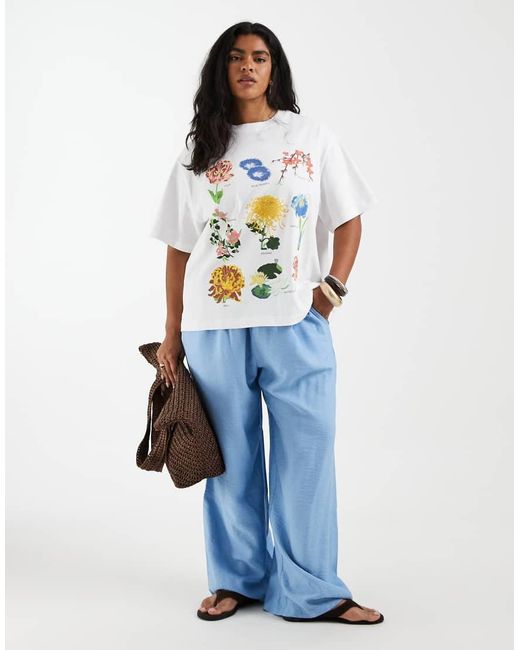 ASOS White Asos Design Curve Oversized T-Shirt With Vintage Flower Illustration Graphic