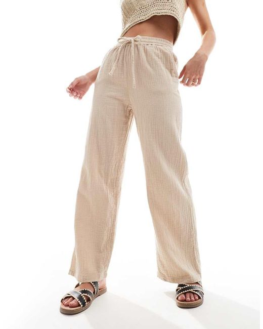 Only Petite Natural Cheesecloth Wide Leg Trouser