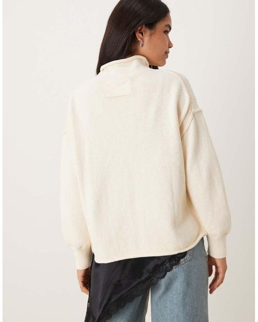 Free People White Torres Roll Neck Slouchy Jumper