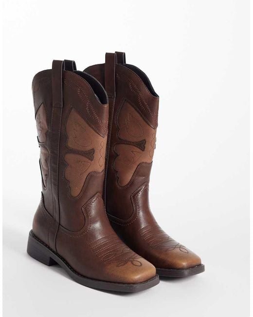 Glamorous Brown Square Toe Western Knee Boots