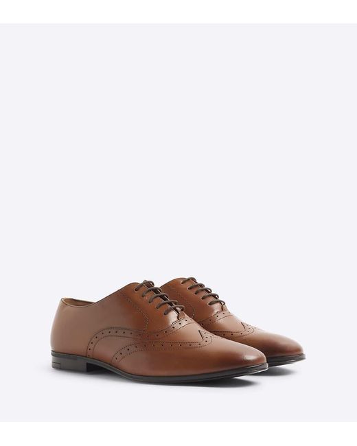 River Island Brown Wide Fit Leather Brogues for men