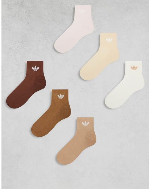 Adidas Originals White Adicolor Trefoil 6 Pack Ankle Socks