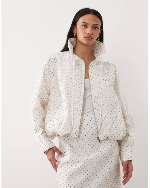 Ghospell Natural Polka Dot Bubble Hem Jacket Co-ord