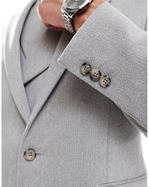ASOS Gray Double Breasted Skinny Suit Jacket With Wool for men