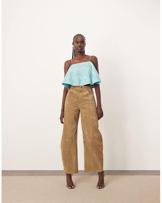 ARRANGE Natural Sydney Suede High Waisted Barrel Trouser