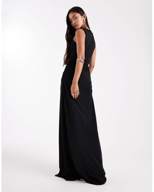 black bridesmaid dresses asos Six Stories Bridesmaid satin halterneck maxi dress in black