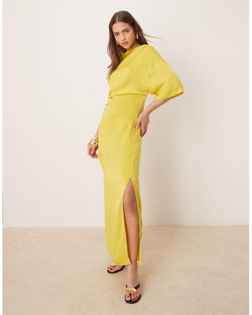 ASOS Women's Yellow Tuck Detail T Shirt Draped Back Maxi Dress