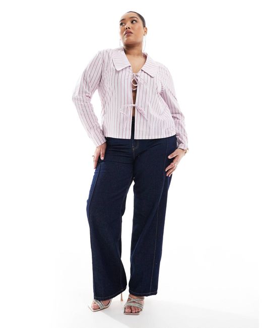 Exclusivité - renée studio plus - chemise avec col et nouée devant avec cœurs à strass - rose rayé Renee Studio en coloris White