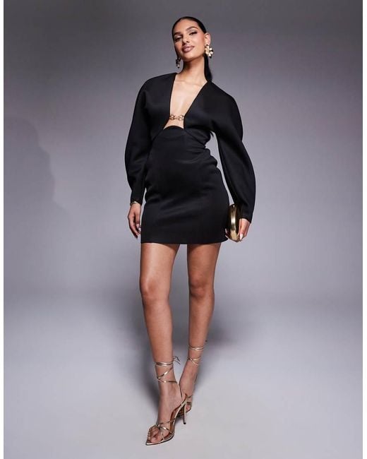 ASOS Black Scuba Cocoon Sleeve Mini Dress With Central Trim Detail