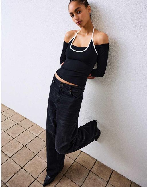 Bershka Black Long Sleeve Halter Neck T-shirt