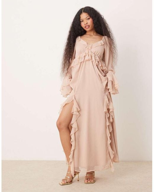 Miss Selfridge Pink Chiffon Boho Ruffle Maxi Dress