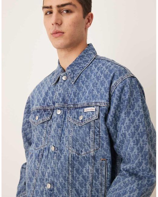 Calvin Klein Blue 90s All Over Print Denim Jacket for men