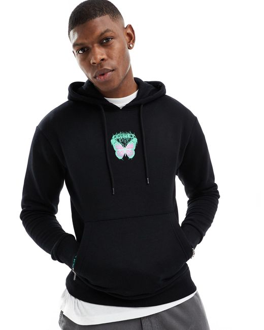 Jack & Jones Gray Oversized Hoodie With Butterfly Back Print for men
