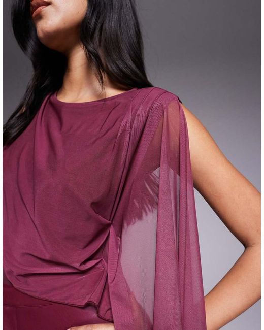 ASOS Purple Slinky Bodysuit With Mesh Cape Detail