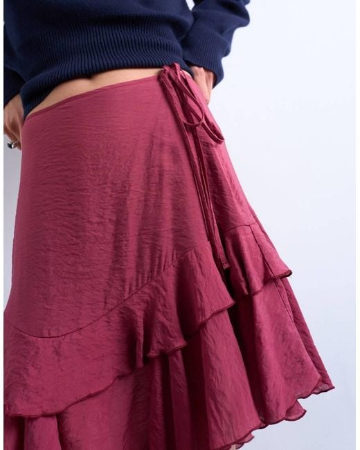 TOPSHOP White Asymmetric Hem Frill Detail Midi Skirt
