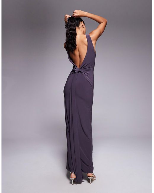 Robe longue drapée sculptante nouée dans le dos ASOS en coloris Purple