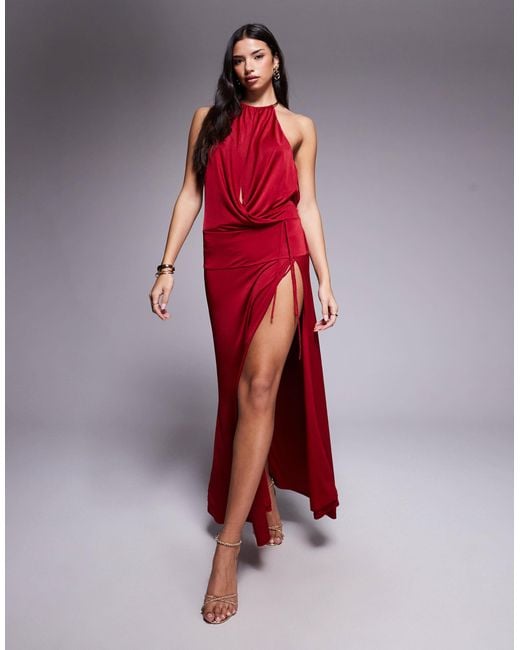 Tiger Mist Tarrin Metal Halterneck Ring Detail Extreme Plunge Neck