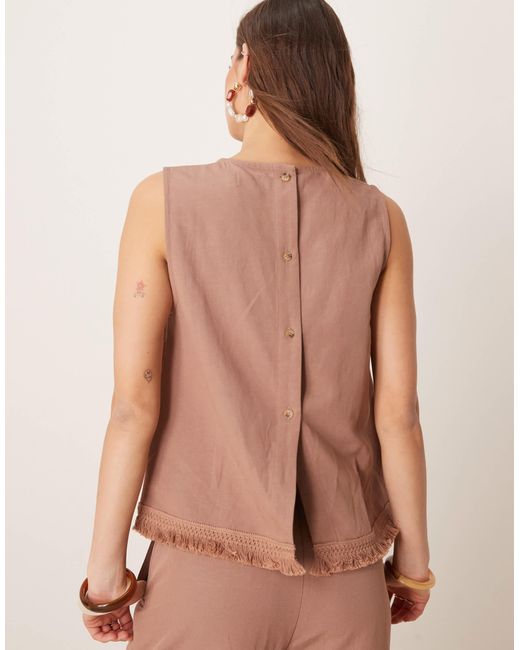 ASOS Natural Linen Blend Shell Top With With Tassel Hem Co-ord