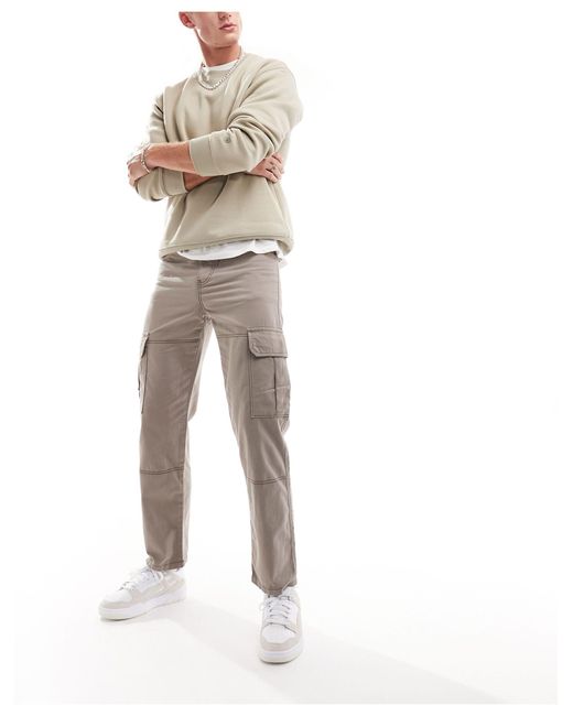 Pantalones cargo con pespuntes en contraste New Look de hombre de color White