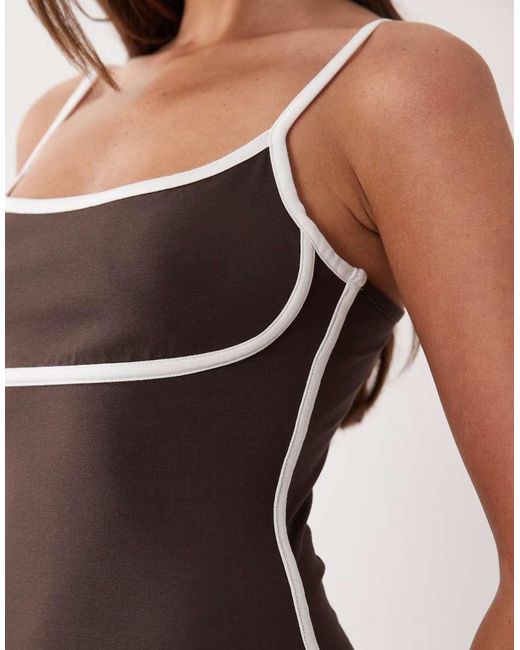 The Frolic Brown Exclusive Jersey Contrast Piping Cami Mini Dress