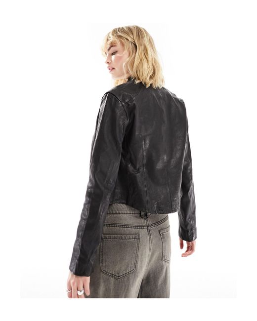 AllSaints Black Sadler Slim Fit Leather Zip Through Jacket