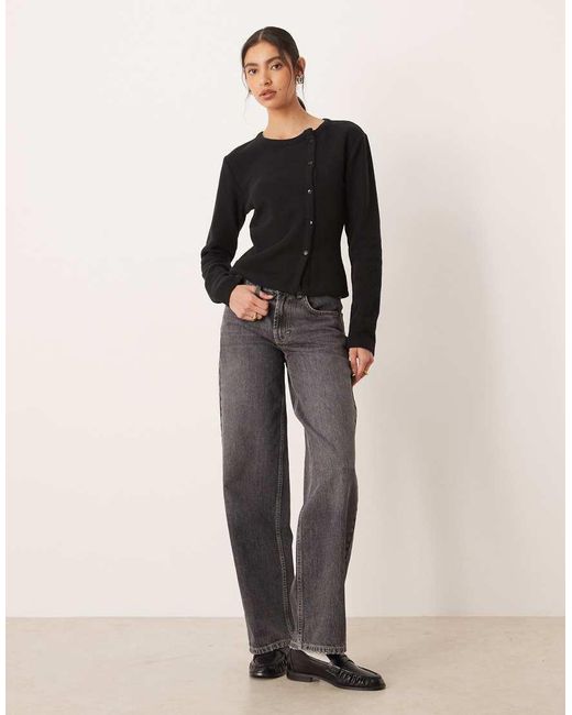 ASOS Black Asymmetric Placket Button Through Super Soft Top