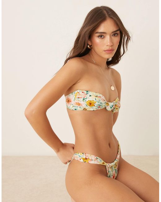 ASOS Multicolor Nina Knot Large Vintage Printed Green Base Bandeau Bikini Top-multi