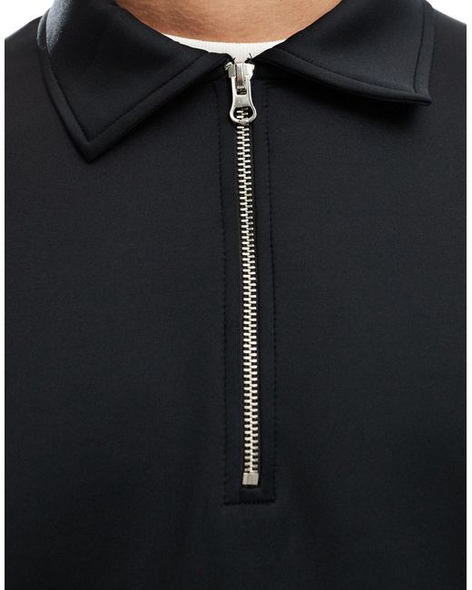 ASOS Black Scuba Polo Sweatshirt With Zip for men