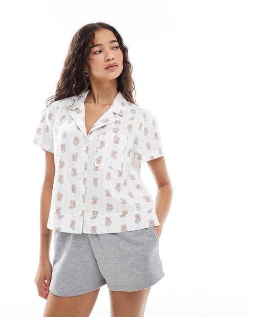 Hollister White Short Sleeve Button Down Pyjama Shirt