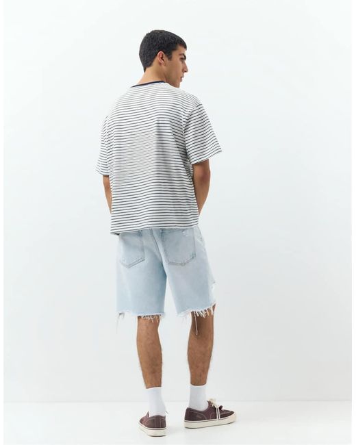 Pull&Bear Blue Straight-leg Denim Bermuda Shorts for men