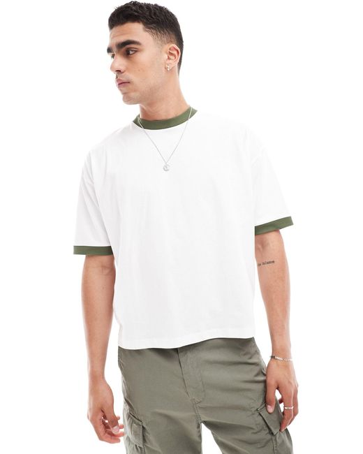 T-shirt oversize coupe carrée à bordures contrastantes - crème ASOS pour homme en coloris White