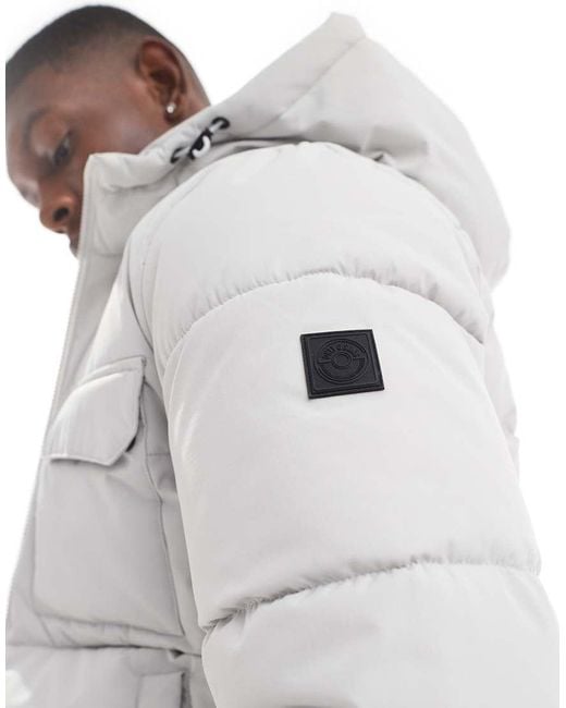 Only & Sons White Padded Puffer With Hood & Utility Pockets for men