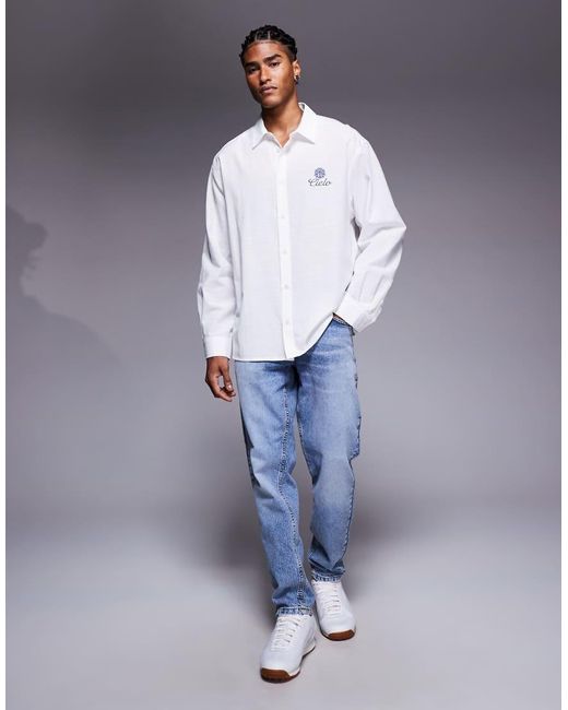 ASOS Oversized Poplin Overhemd Met Rechte Pasvorm En Geborduurd Logo Op De Borst in het White voor heren