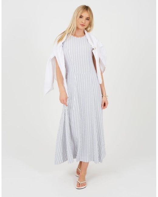 Brave Soul White Striped Sleeveless Maxi Dress